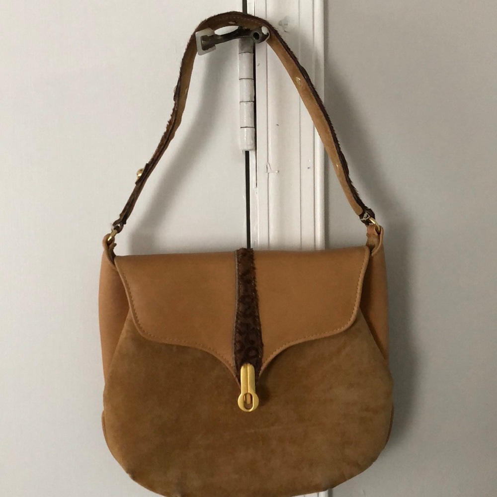 Camel mini shoulder bag w/d leopard print strap